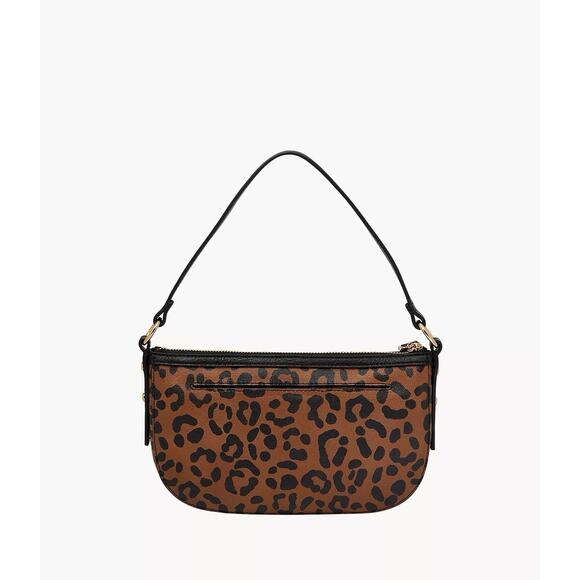 Fossil Jolie Leather Small Crossbody Purse Leopard Print Brown - Picture 3 of 14